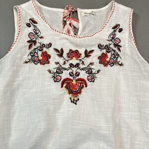 Max Studio Boho Cotton Floral Embroidered Sleeveless Top Fringe Flaw Sz L XL